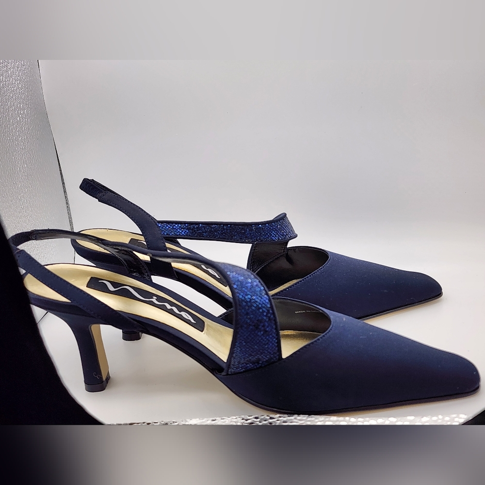 Nina blue and sparkle strap heels - like new